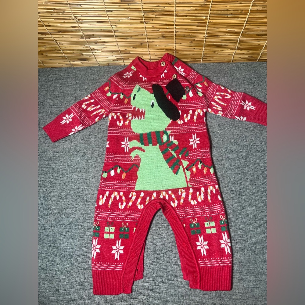 Baby Ugly Christmas Outfit Dinosaur‎ 12-18Months Sweater Knitted Xmas Romper